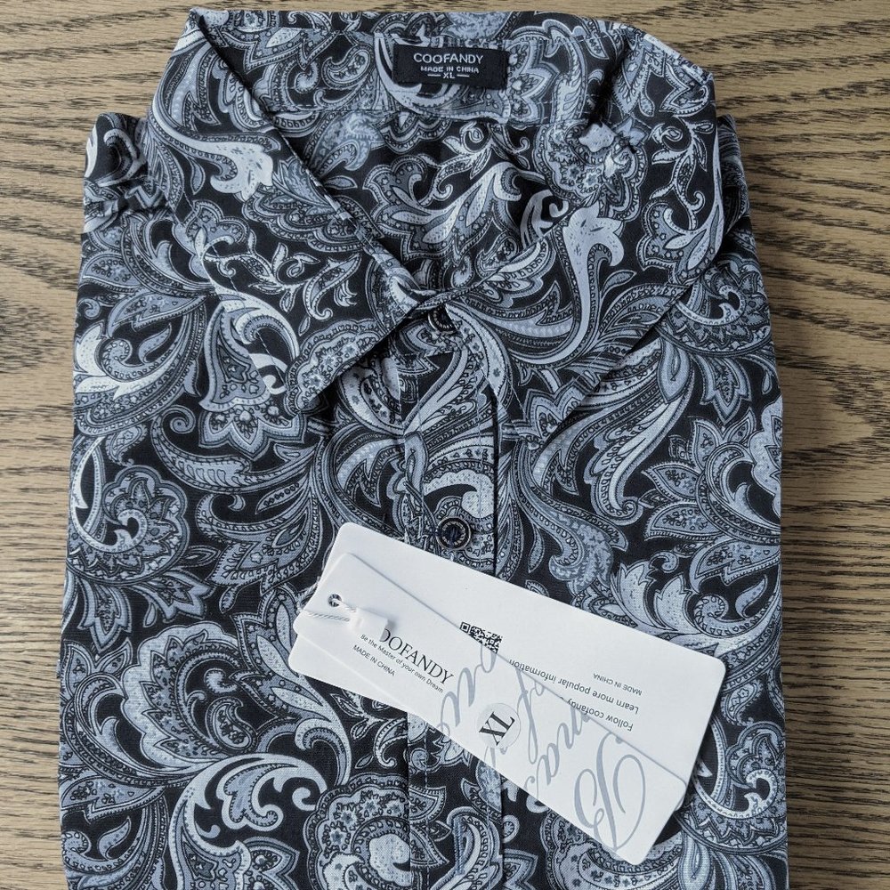 NWT COOFANDY | Black & White Paisley Dress Shirt